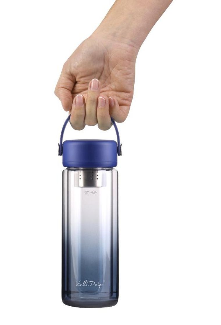 Vialli Design, Fuori, butelka z podwójną ścianką i zaparzaczem, granatowa, 350 ml