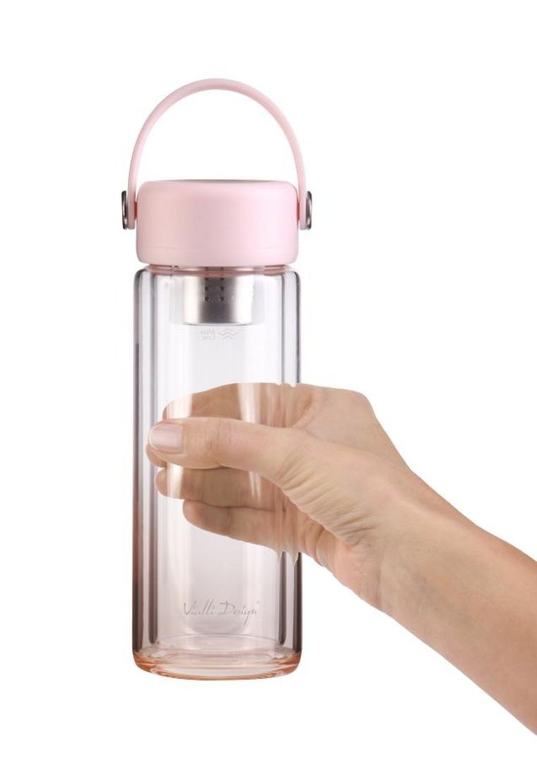 Vialli Design, Fuori, butelka z podwójną ścianką i zaparzaczem, różowa, 350 ml