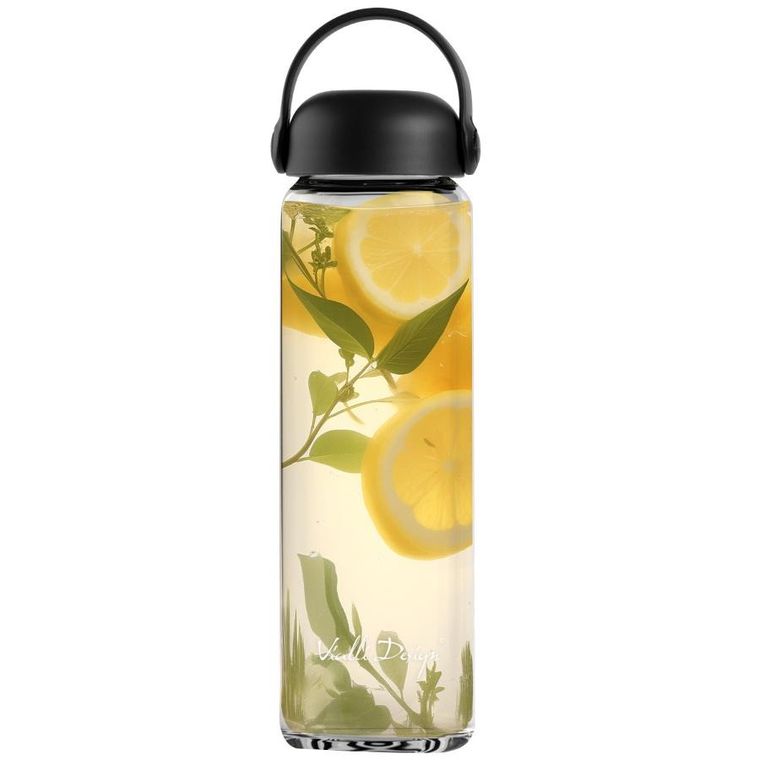 Vialli Design, Fuori, szklana butelka na wodę, czarna, 540 ml