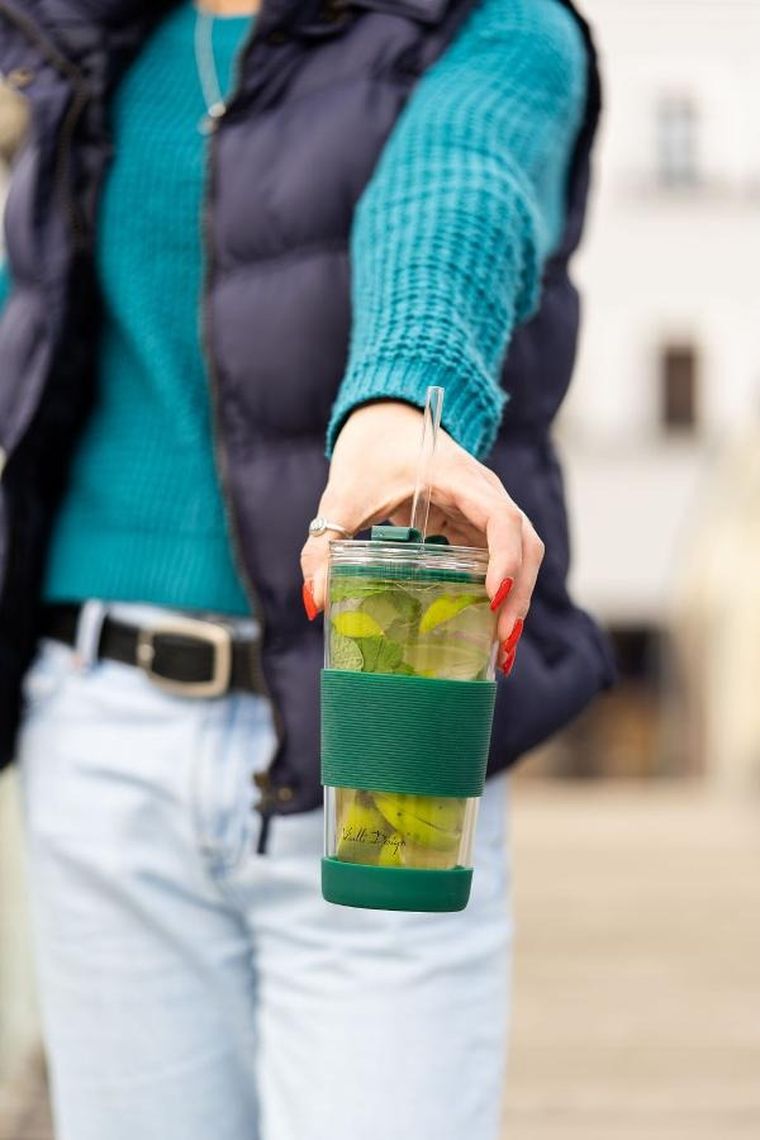 Vialli Design, kubek termiczny szklany ze słomką, 600 ml, zielony Fuori