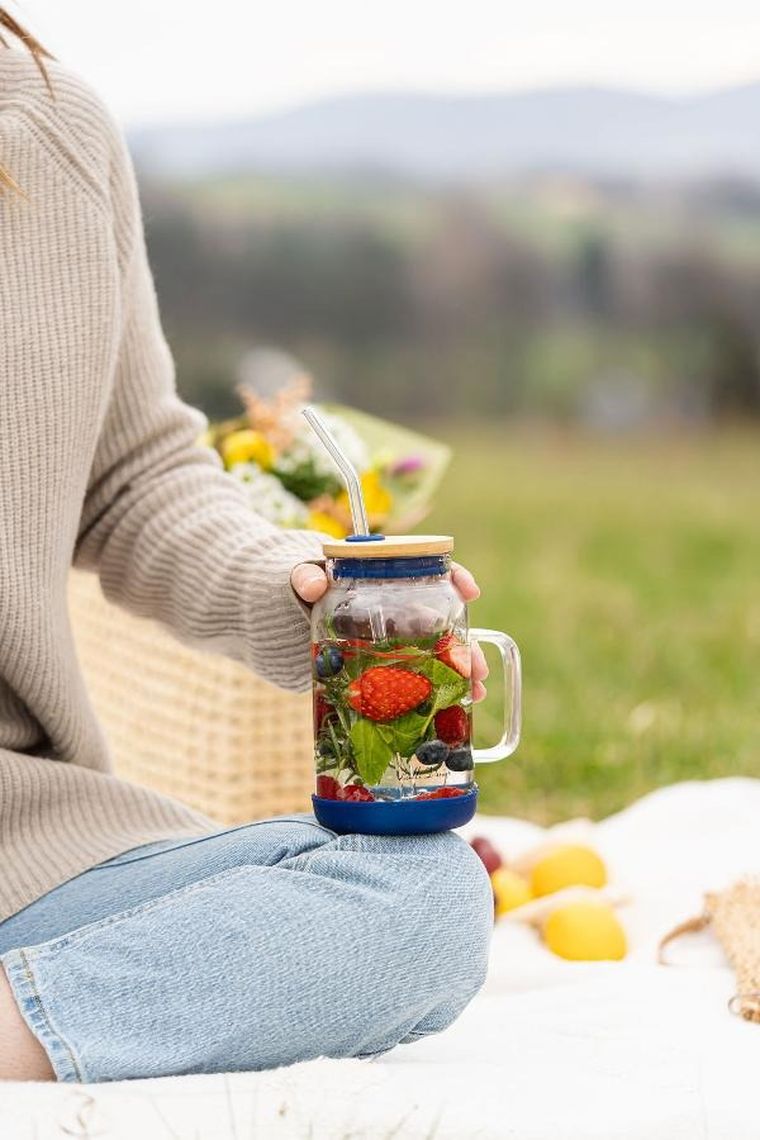 Vialli Design, słoik ze słomką, 600 ml, granatowy Fuori