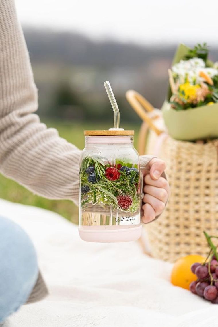 Vialli Design, słoik ze słomką, 600 ml, różowy Fuori