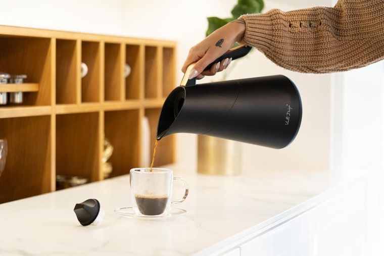 Vialli Design, termos z wkładem szklanym Soho, 1l, czarno-złoty