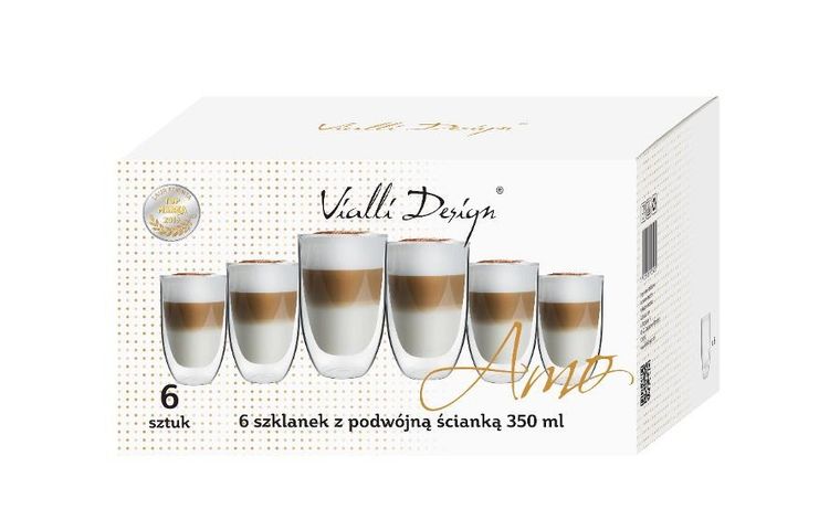 Vialli Design, zestaw 6 szklanek termicznych wysokich z podwójną ścianką, Amo, 350 ml