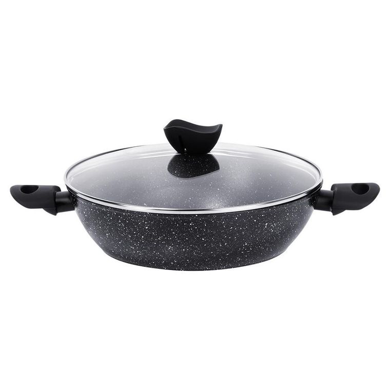 Vilde, Black line, patelnia granitowa głęboka ze szklaną pokrywką, 28 cm, 3,5 l