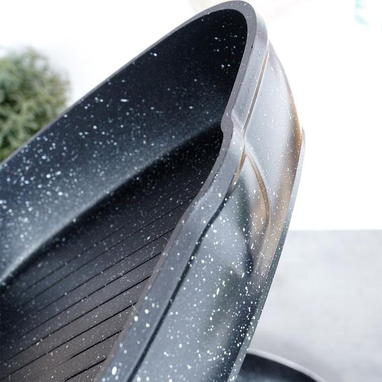 Vilde, Black&Wood, patelnia do grillowania granitowa kwadratowa, 28-28 cm