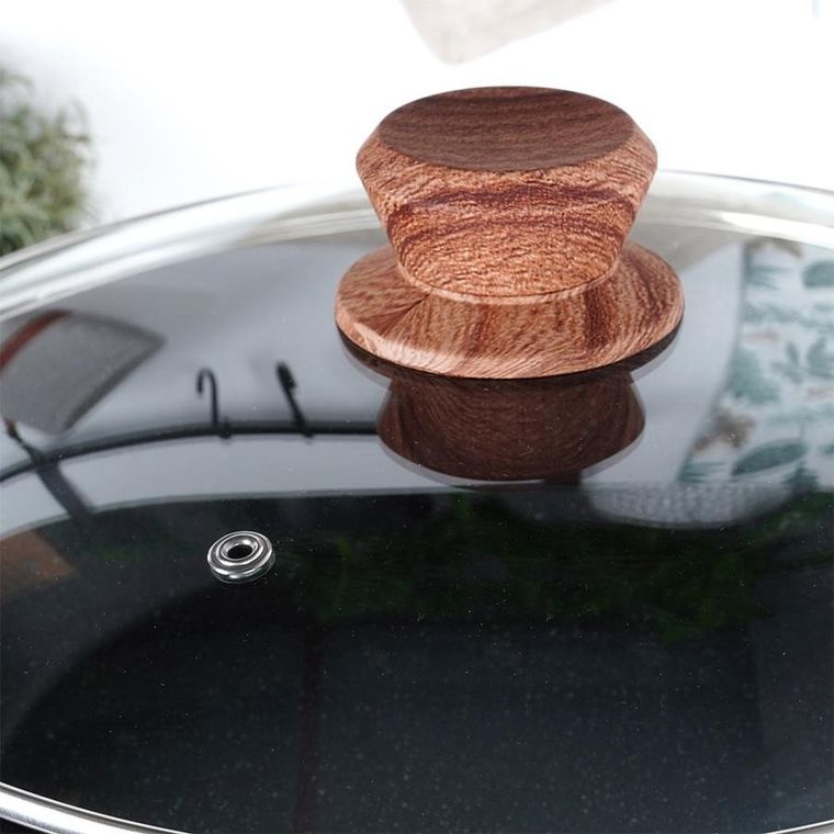 Vilde, Black&Wood, patelnia granitowa ze szklaną pokrywką, 28 cm, 3,5 l