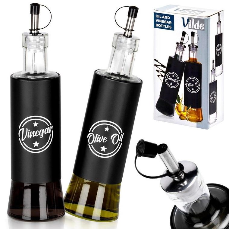 Vilde, butelki na oliwę i ocet, szklane, czarne, 300 ml, 2 szt.