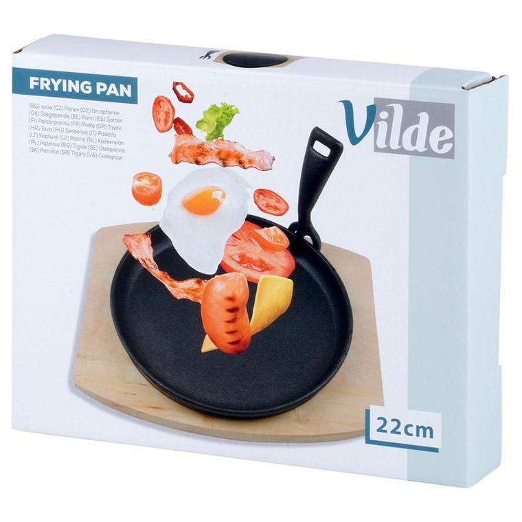 Vilde, Cast Line, patelnia do serwowania żeliwna z deską, 22 cm