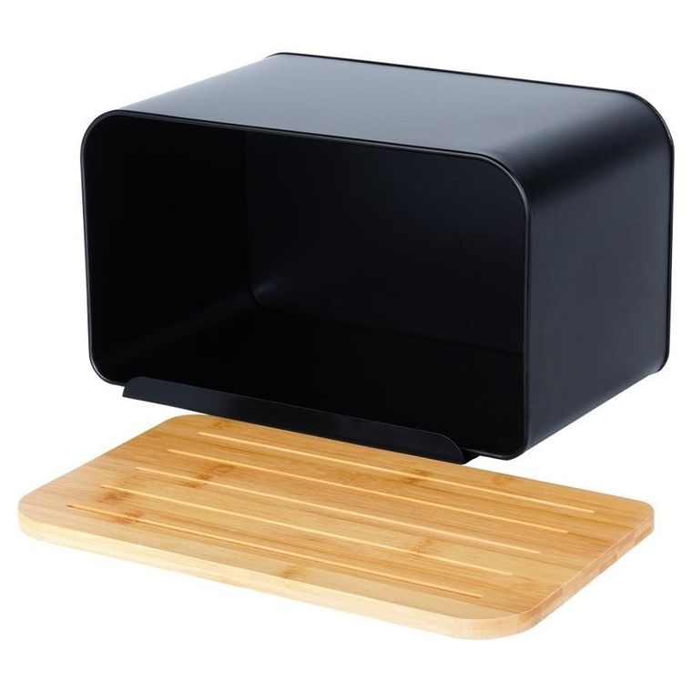 Vilde, chlebak metalowy z deską bambusową, czarny, 35-22-20,5 cm