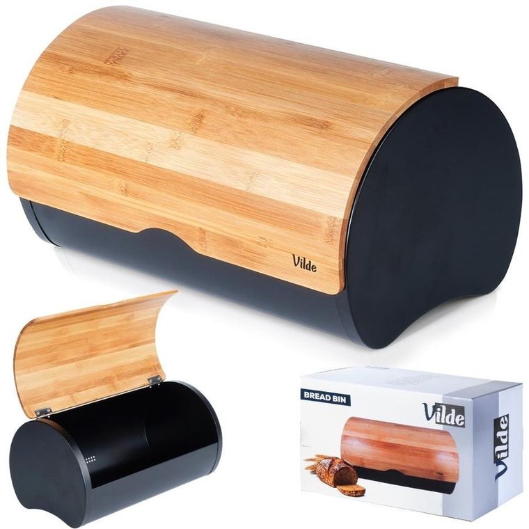 Vilde, chlebak stalowo-drewniany, czarny, 38-24-20 cm