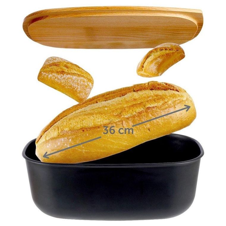 Vilde, chlebak, z drewnianą deską, czarny, 39-23.5-15.5 cm