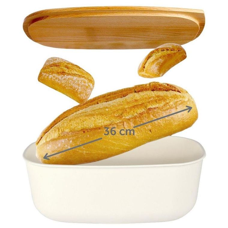 Vilde, chlebak, z drewnianą deską, kremowy, 39-23.5-15.5 cm