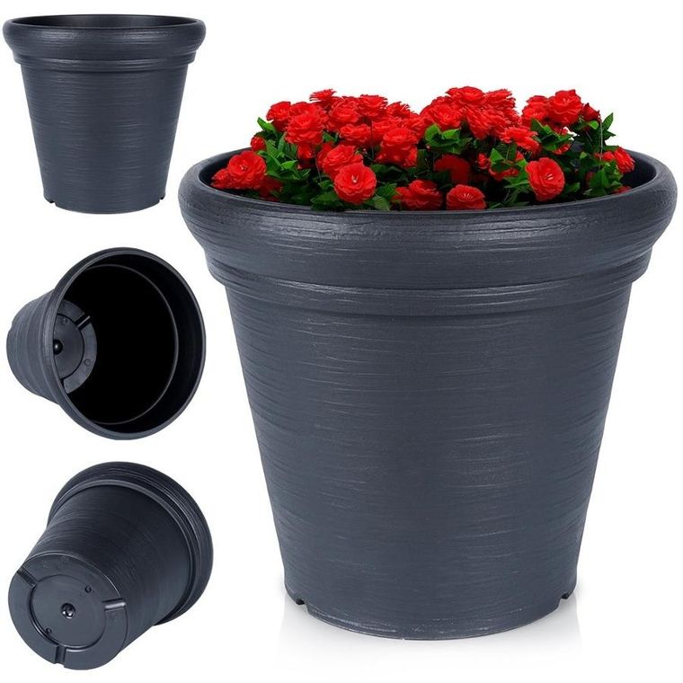 Vilde, doniczka ogrodowa plastikowa, okrągła, czarna, 38-34 cm