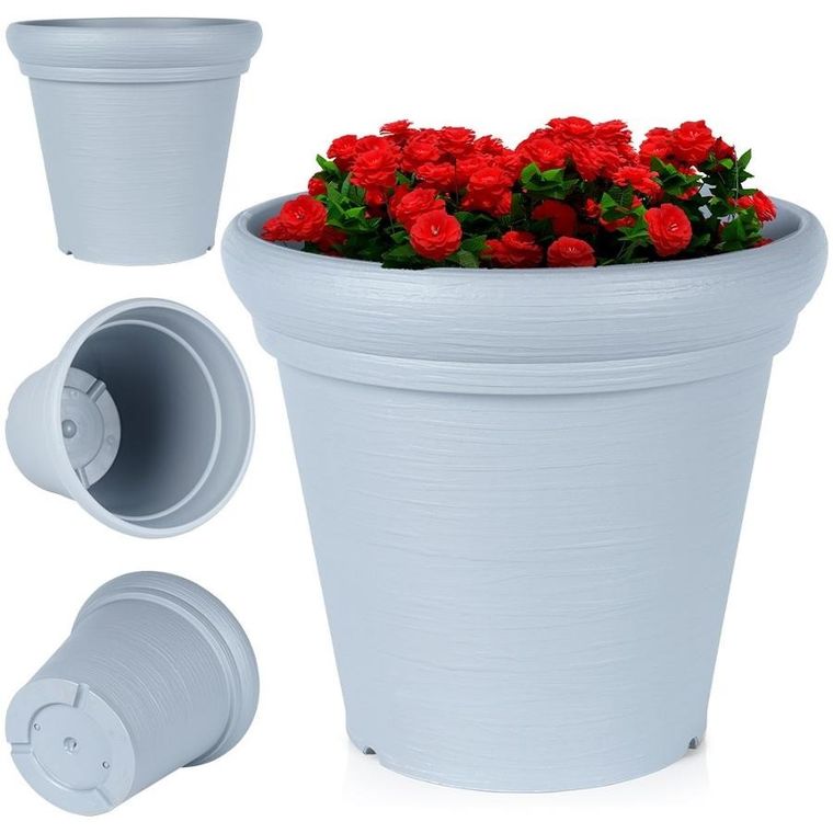 Vilde, doniczka ogrodowa plastikowa, okrągła, szara, 38-34 cm