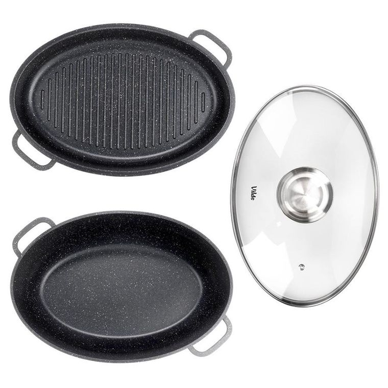 Vilde, Granitica, brytfanna granitowa z pokrywką 3w1, 8+3,2l, 39-26,5-18 cm