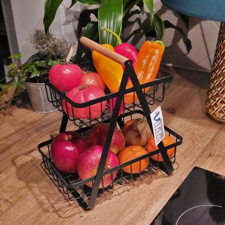 Vilde, koszyk dwupoziomowy, metalowy, czarny loft, 27-17,5-29 cm