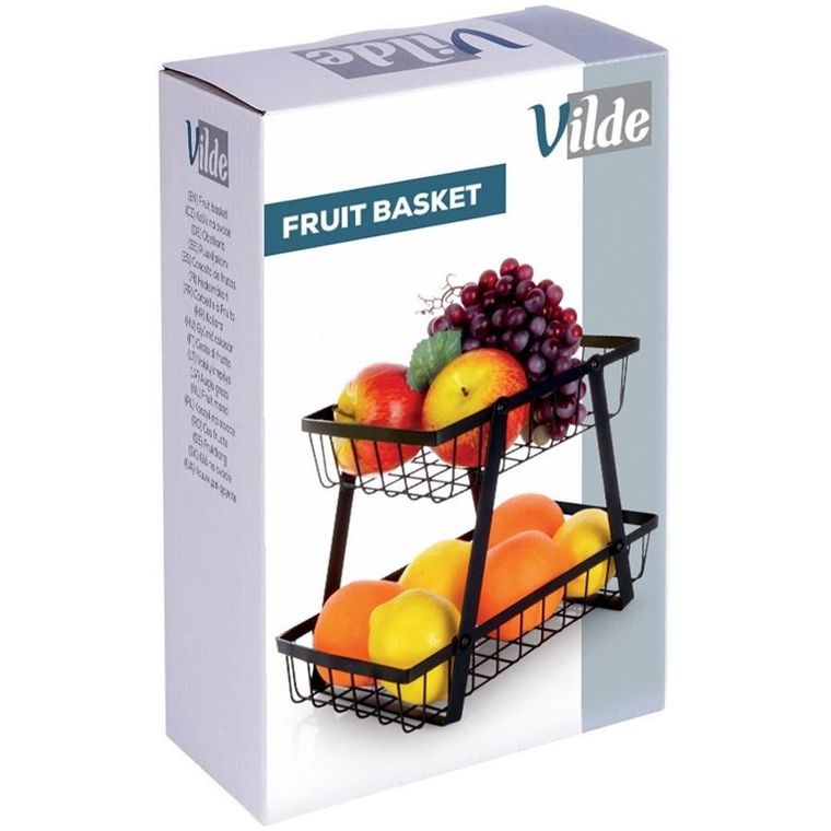 Vilde, koszyk na owoce metalowy, 2-poziomowy, czarny