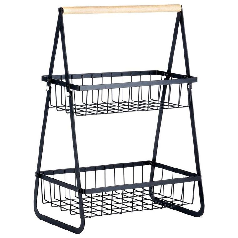 Vilde, koszyk na owoce, metalowy, 2-poziomowy, czarny