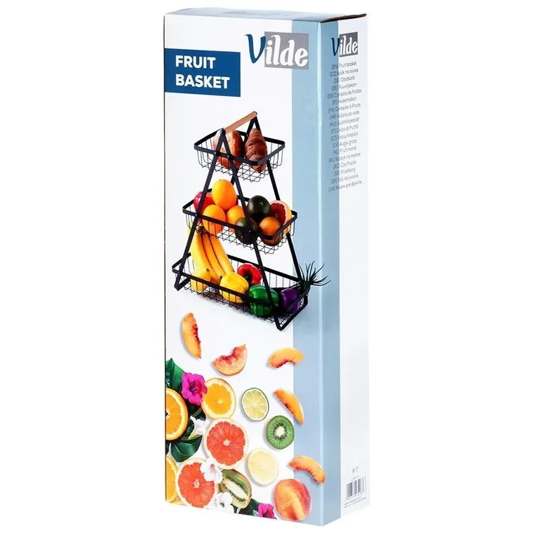 Vilde, koszyk na owoce metalowy, czarny, 3-poziomowy