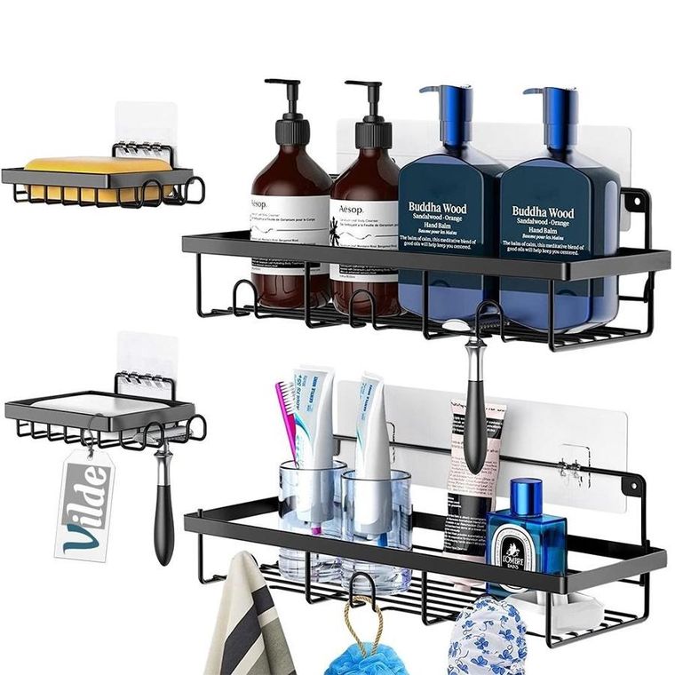 Vilde, półka pod prysznic, metalowa czarna, 4 szt.