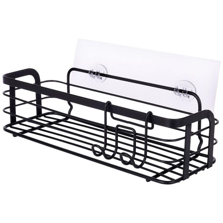 Vilde, półka pod prysznic, metalowa czarna, przyklejana, 29.5-10.5-8 cm