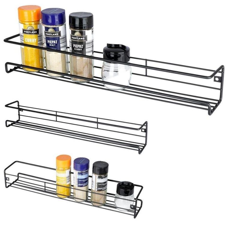 Vilde, półka ścienna na przyprawy, metalowa, czarna loft, 40-6.5-6.5 cm