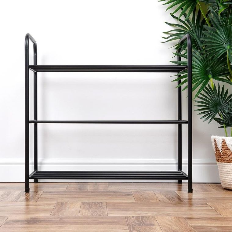 Vilde, regał na buty metalowy, 3-poziomowy, czarny, 63-28-60 cm
