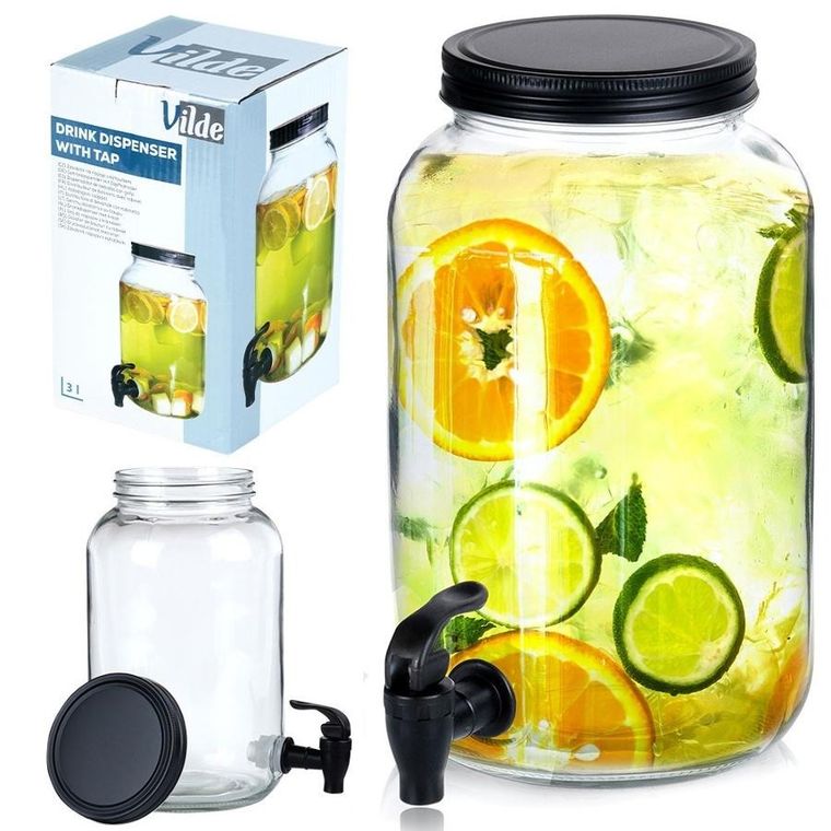 Vilde, słój do napojów z kranikiem, szklany, 3.2 l