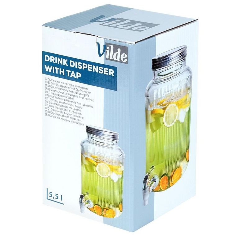 Vilde, słój do napojów, z kranikiem, szklany, 6,2l