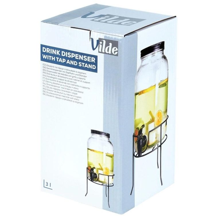 Vilde, słój szklany do napojów z kranikiem i stojakiem, 3,2l