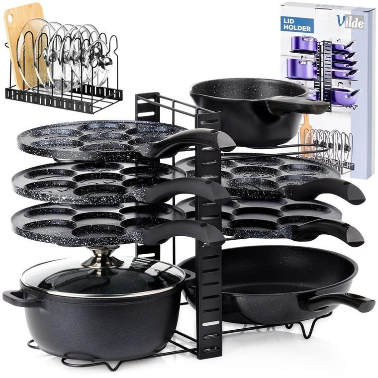 Vilde, stojak na garnki, patelnie i pokrywki, metalowy, czarny