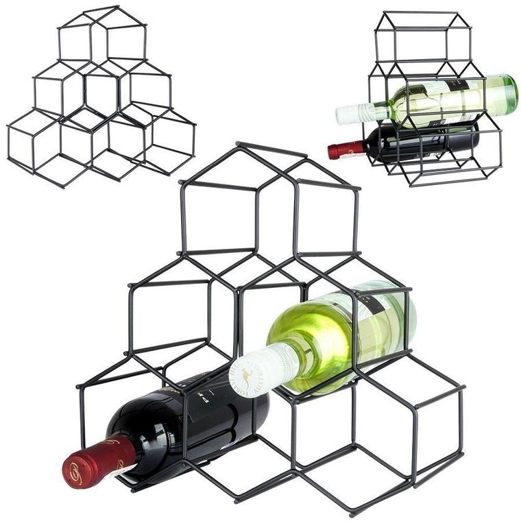 Vilde, stojak na wino, metalowy, czarny, 6 butelek, 29.5-14.5-28.5 cm