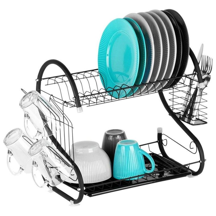 Vilde, suszarka na naczynia, czarna, 2-poziomowa, 52-24.5-38 cm