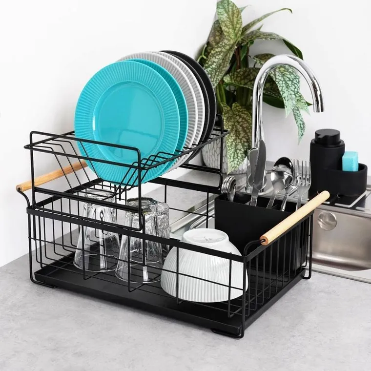Vilde, suszarka na naczynia, czarna dwupoziomowa, 48-29-28.5 cm