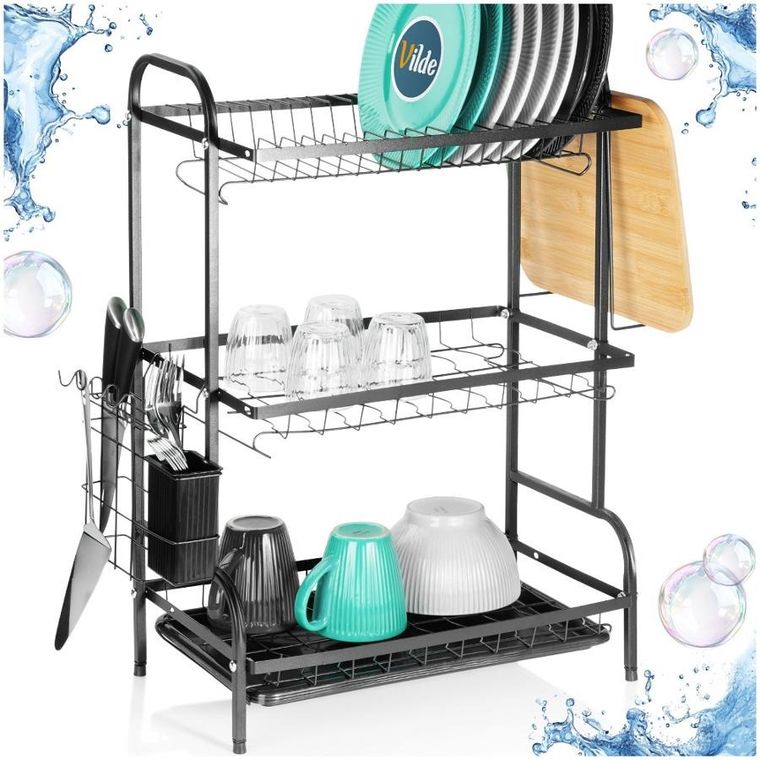 Vilde, suszarka na naczynia, metalowa, czarna, 3-poziomowa, 54,5-24,5-60 cm