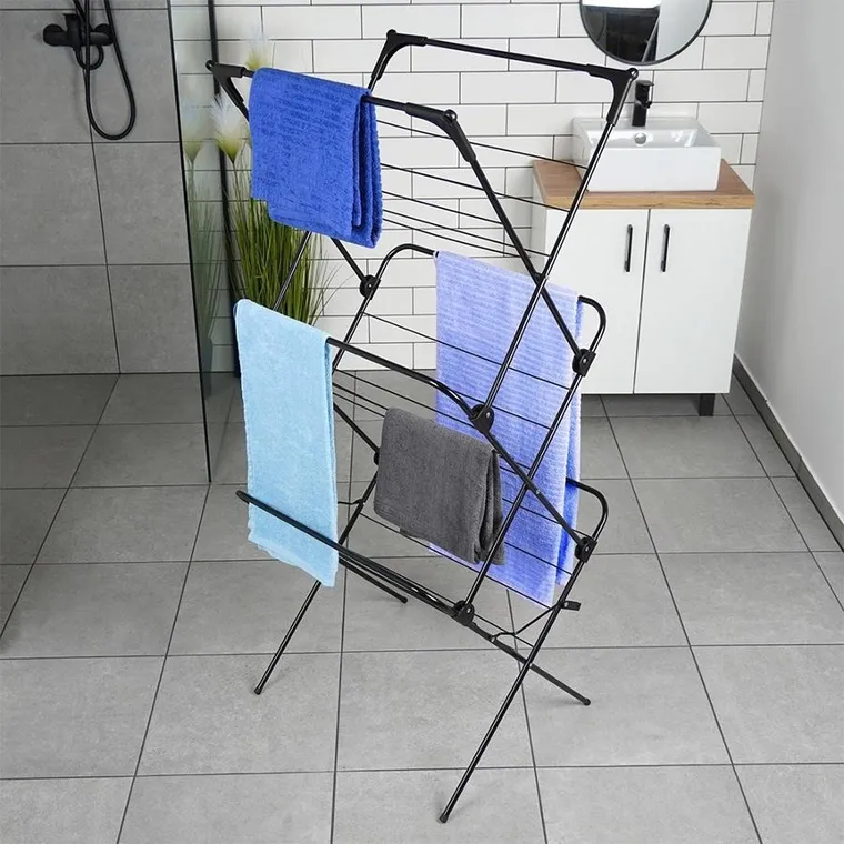 Vilde, suszarka na pranie metalowa, czarna pionowa, 61-58-136 cm