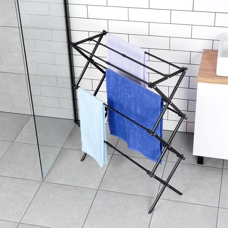 Vilde, suszarka na pranie, metalowa, czarna pionowa rozsuwana, 47-78-94 cm