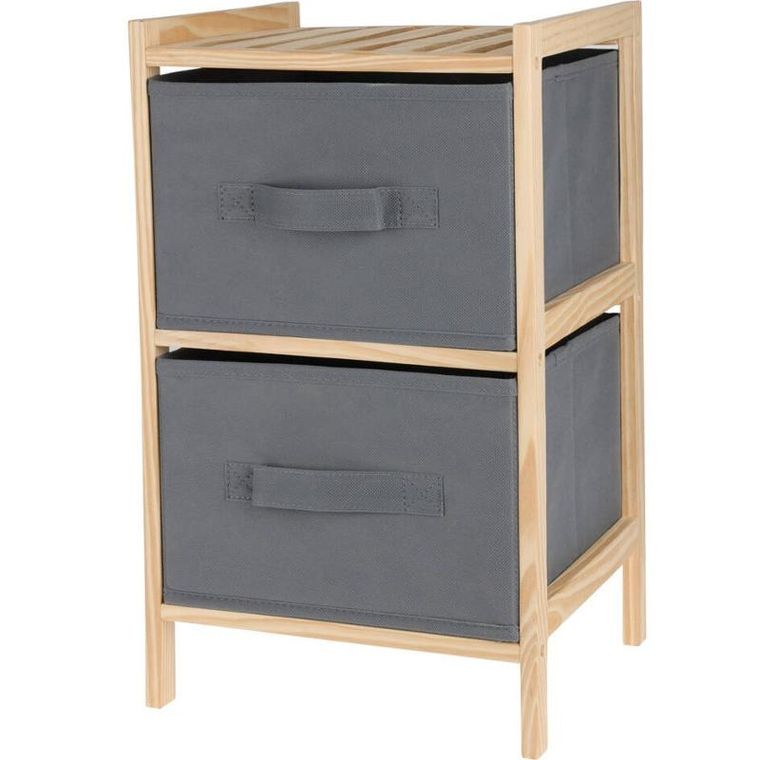 Vilde, szafka drewniana szara z dwoma szufladami, 46 cm