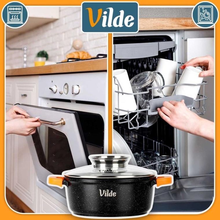 Vilde, Terruna Aroma, garnek ze szklaną pokrywką, granitowy, 20 cm, 2,1l