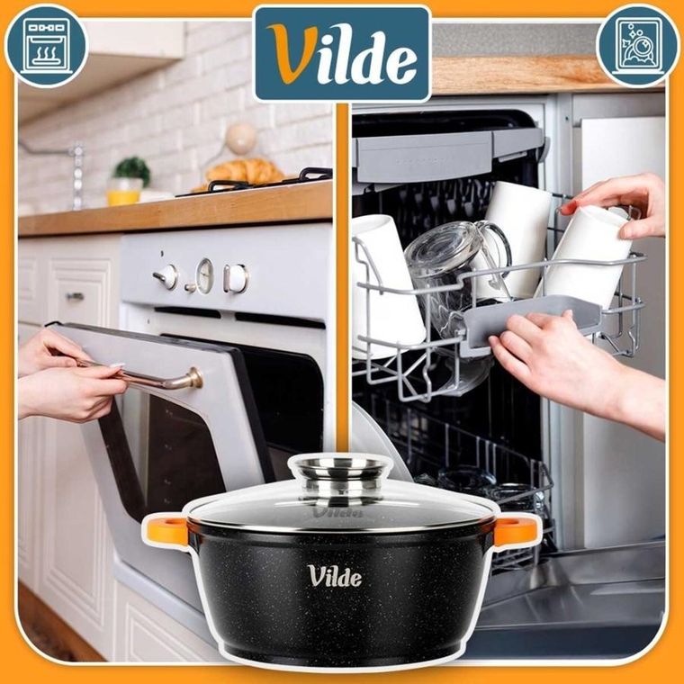 Vilde, Terruna Aroma, garnek ze szklaną pokrywką, granitowy, 28 cm, 5,8l