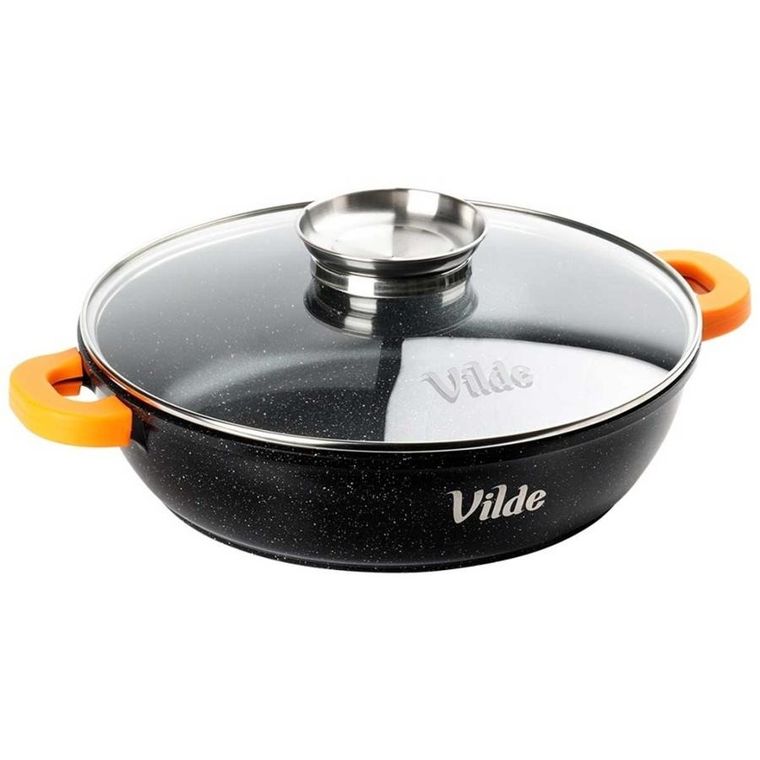 Vilde, Terruna Aroma, patelnia granitowa, ze szklaną pokrywką, głęboka, 24 cm, 2,1l