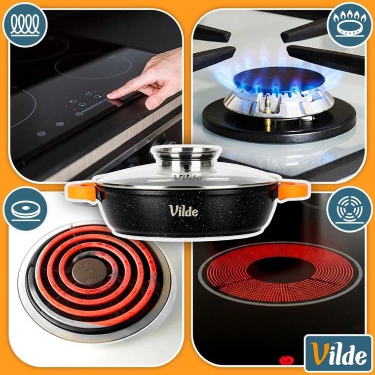 Vilde, Terruna Aroma, patelnia granitowa, ze szklaną pokrywką, głęboka, 28 cm, 3,3l