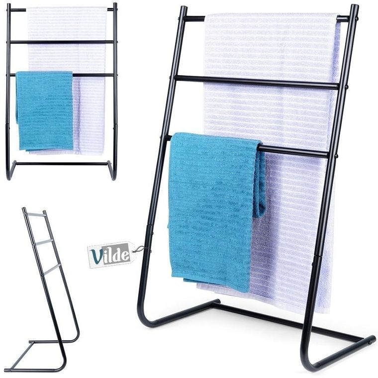 Vilde, wieszak na ręczniki stojący, metalowy, czarny