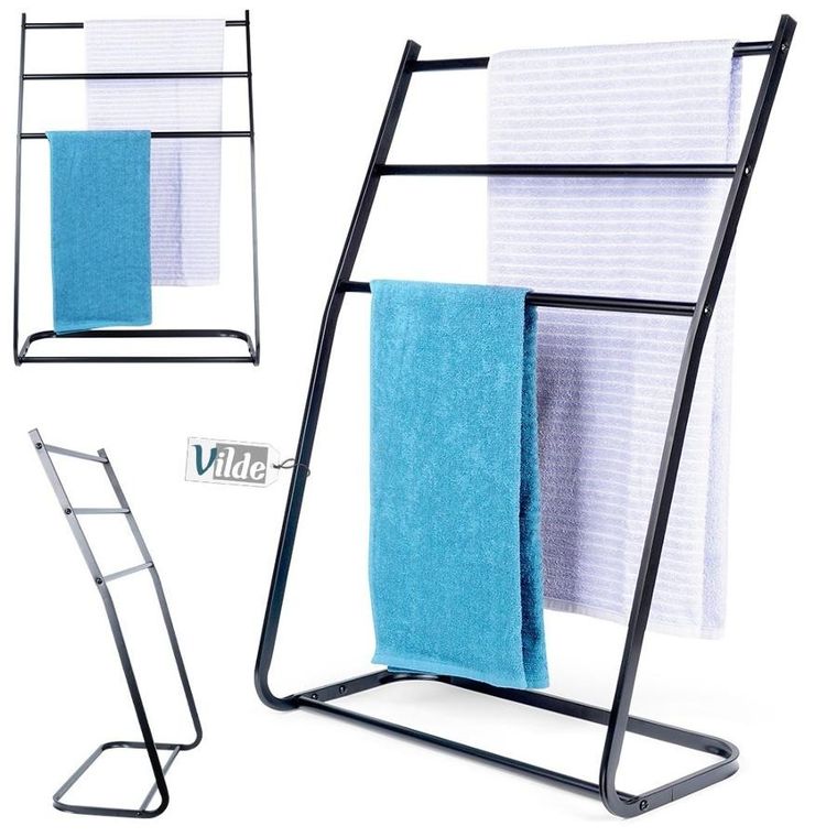 Vilde, wieszak na ręczniki stojący, metalowy, czarny