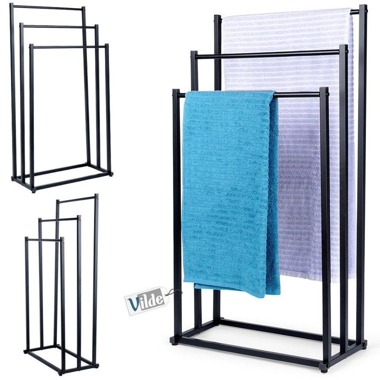 Vilde, wieszak na ręczniki stojący, metalowy, czarny