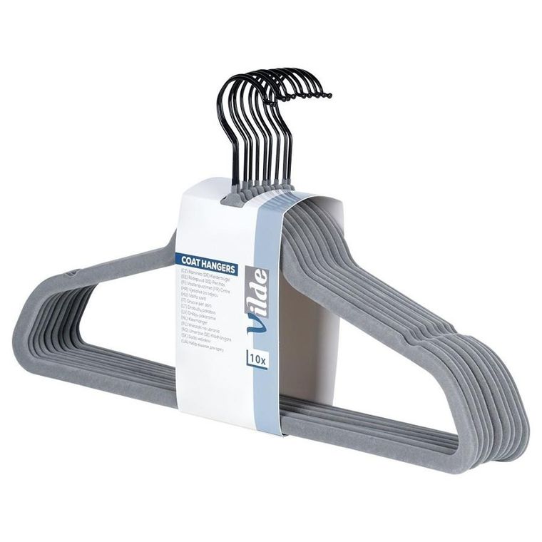 Vilde, wieszaki, na ubrania welurowe, szare obrotowe, 45-24,5 cm, 10 szt.