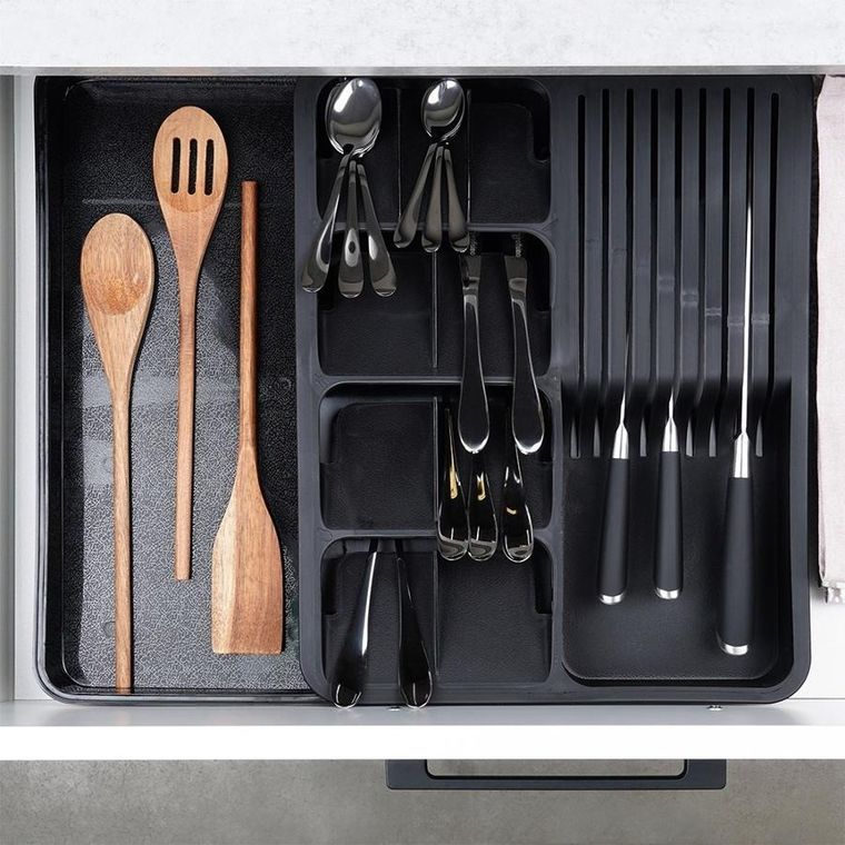 Vilde, wkład na sztućce do szuflady, rozsuwany, czarny 40-31 cm
