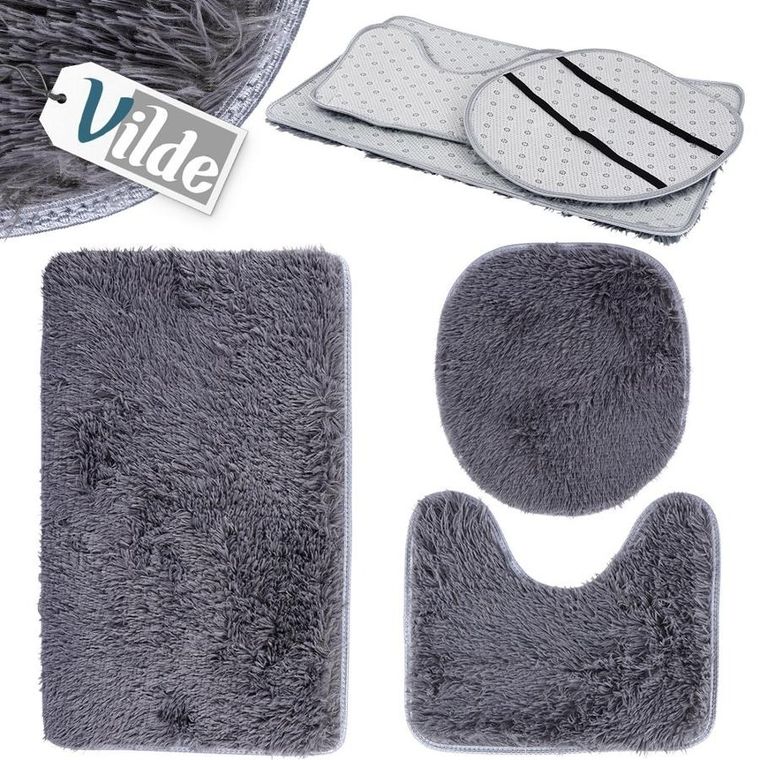 Vilde, zestaw dywaników łazienkowych, szary, 3 elementy
