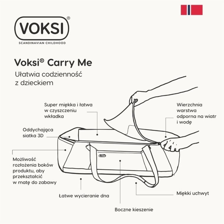 Voksi, Carry Me, wielofunkcyjna przenośna gondola z funkcją maty, czarna